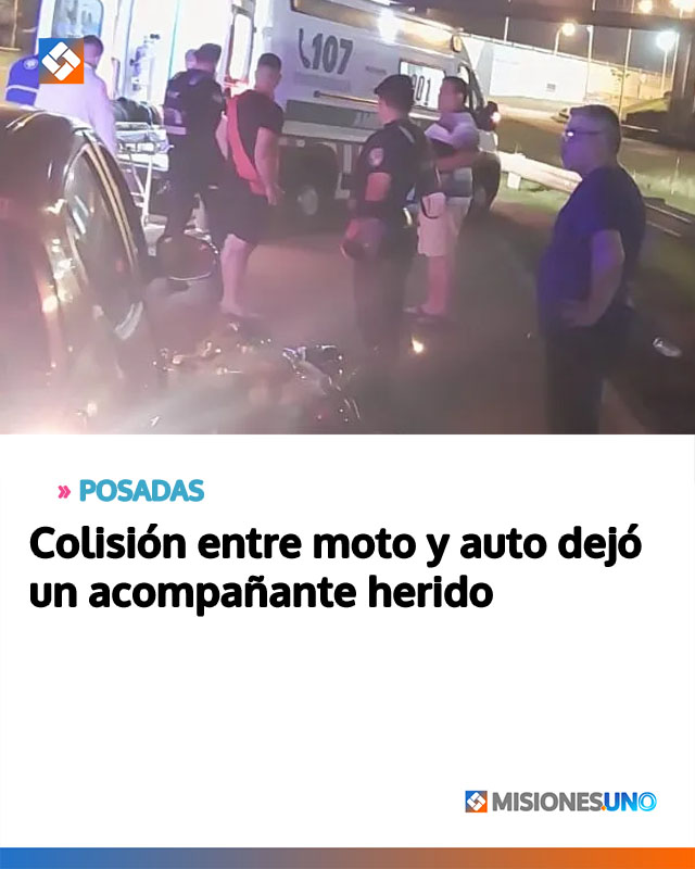 POSADAS: Colisión entre moto y auto dejó un acompañante herido