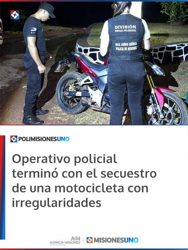 Operativo policial terminó con el secuestro de una motocicleta con irregularidades