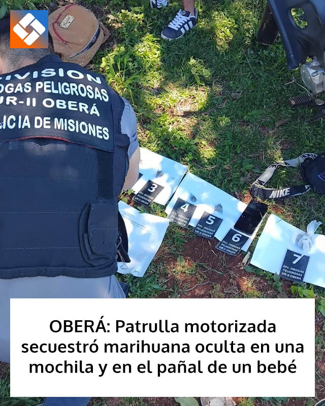 OBERÁ: Patrulla motorizada secuestró marihuana oculta en una mochila y en el pañal de un bebé