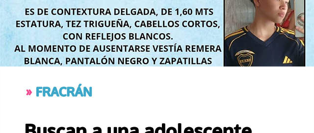 Buscan a una adolescente de 14 años y solicitan colaboración de la comunidad